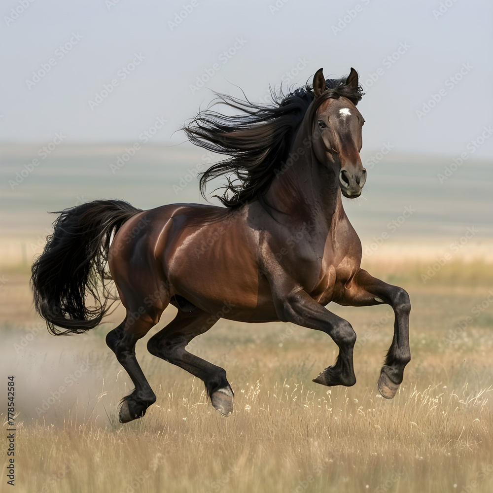 Splendid Display of Equine Agility and Speed: A Chestnut Horse Galloping On Open Fields