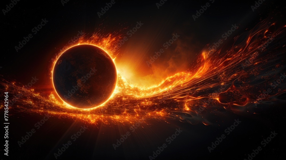 Solar eclipse is an astronomical phenomenon. Realistic illustration of a solar eclipse. The moon covers the sun. 