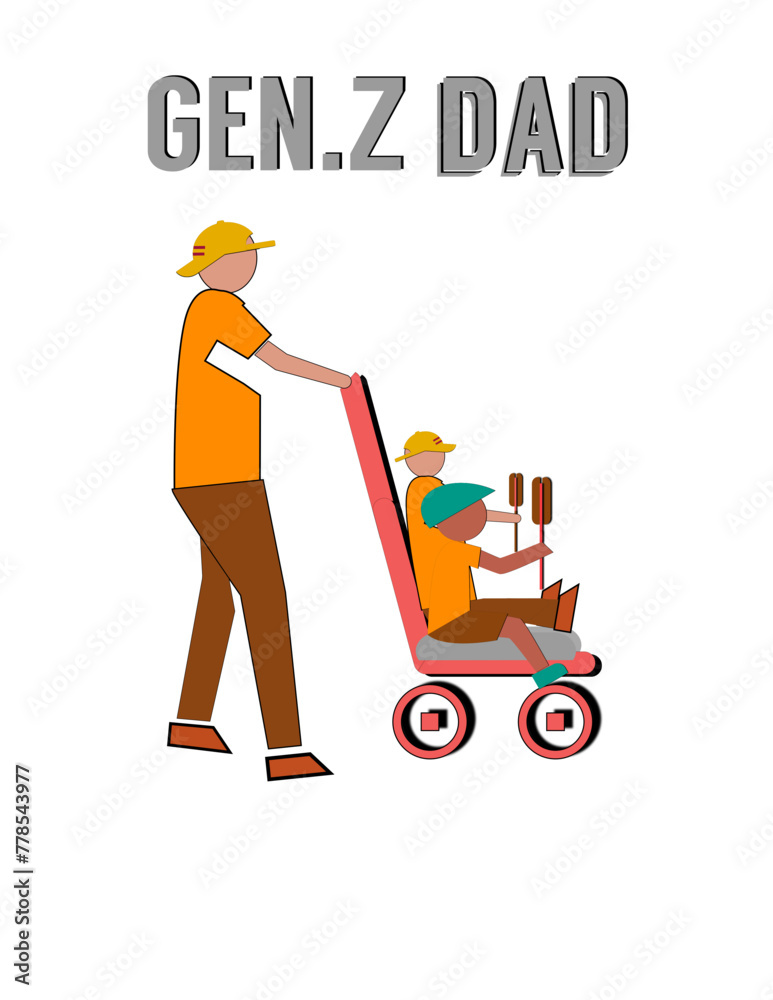 A man is pushing a stroller with two children in it A man is pushing a stroller with two children in it