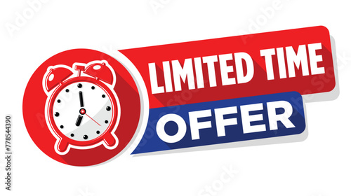 Limited time offer banner with alarm clock. Vector template on transparent background