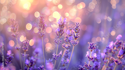 An atmospheric, defocused background in a cool periwinkle, with gentle lilac bokeh lights, evoking the quiet mystery of dusk in a blooming lavender field.