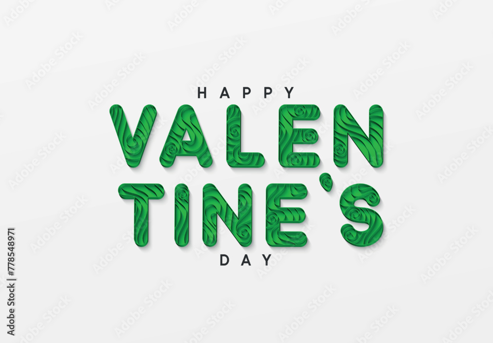 Happy valentine's day green text design stylish paper cutout. Valentines day on white background. vector illustration Happy valentine's day green text design stylish paper cutout. Valentines day on white background. vector illustration