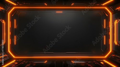 Cutting-edge neon orange overlay video screen frame border structure with black backdrop for entertaining gaming streams