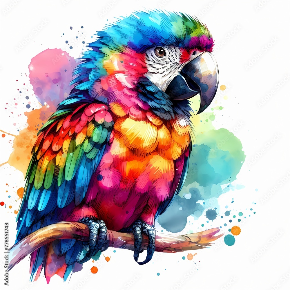 Obraz premium Colorful parrot, watercolor illustration 