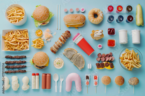 different fast food in knolling style photo
