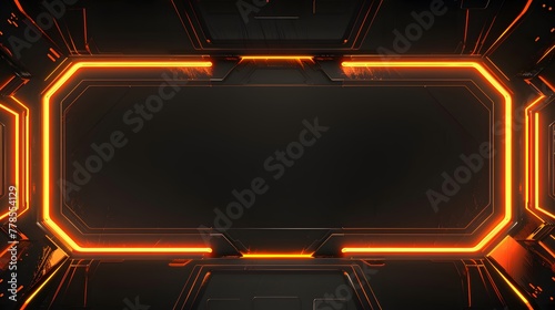 Cutting-edge neon orange overlay video screen frame border structure with black backdrop for engaging gaming presentations