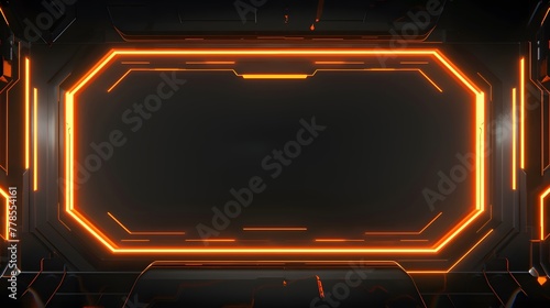 Modernized neon orange overlay video screen frame border composition with black backdrop for immersive gaming broadcasts