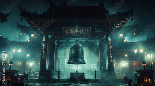 Mystical Oriental Temple at Night