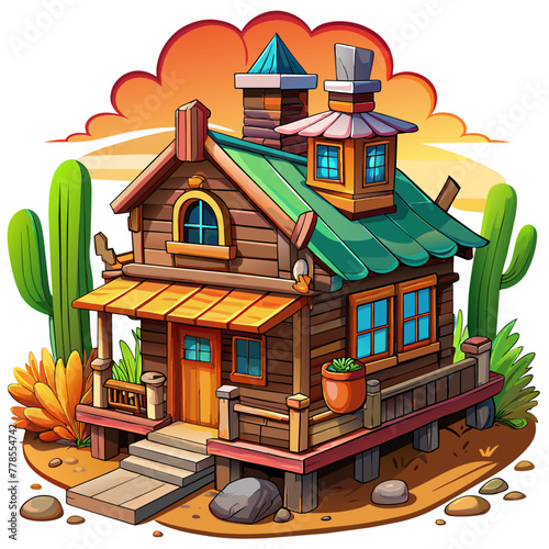 SVG Wild West hut in America cowboy , high detail, white background