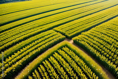 Una imagen desde las alturas de un hermoso campo de maíz, muy vivo photo