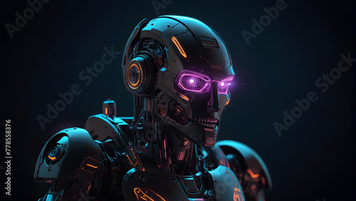 Futuristic Robot with Holographic Elements, Neon