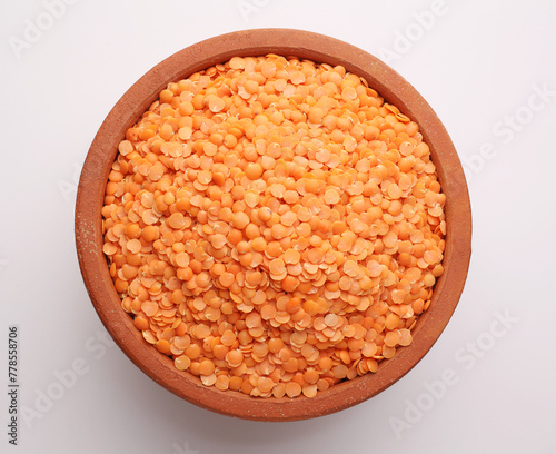 Red lentils pile  Dry orange lentil grains, heap of dal, 
