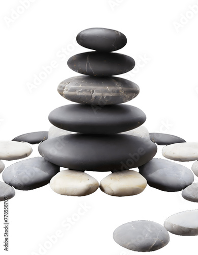 Stack of grey smooth stones typically used in spas  perfectly isolated on a white background  png.