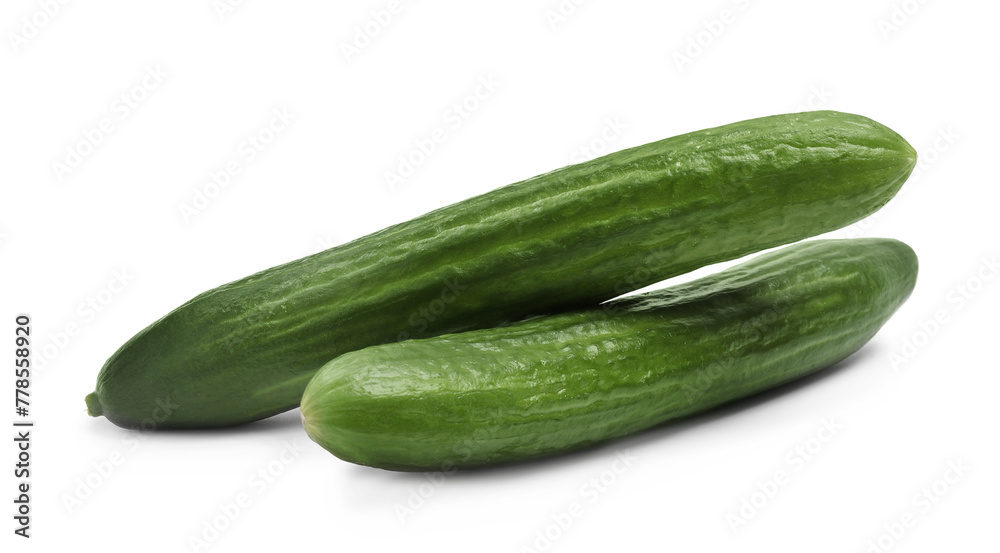 Two long fresh cucumbers isolated on white Two long fresh cucumbers isolated on white