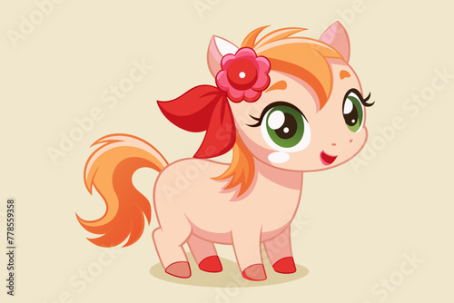 little-lovly-smiling--horse-with-rose-bows vector illustration 