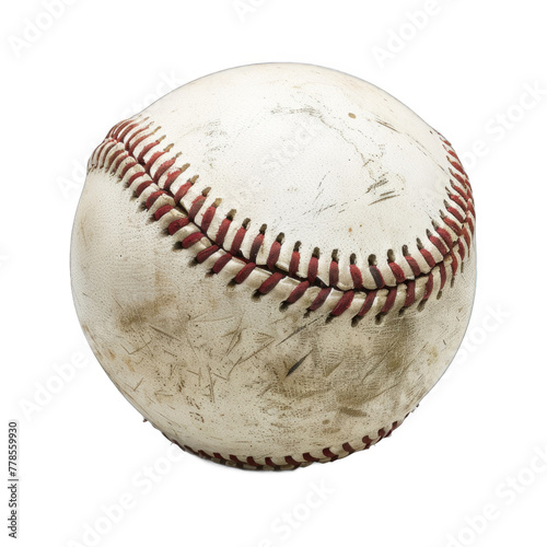 A baseball is shown in a white background