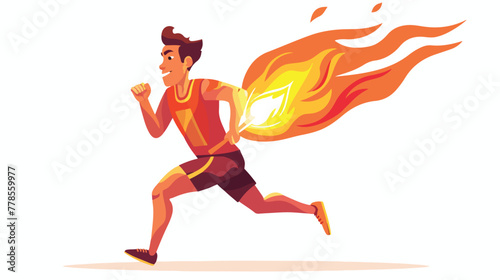 Cartoon Olympic athlete running with Olympic flame.