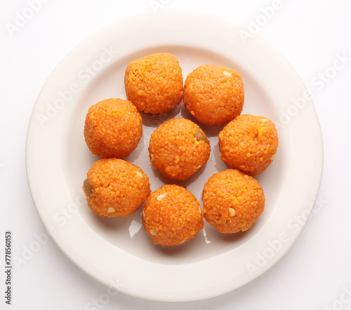 Indian sweet called Motichoor laddoo is popular sweet dish in India made during weddings, festivals or celebrations