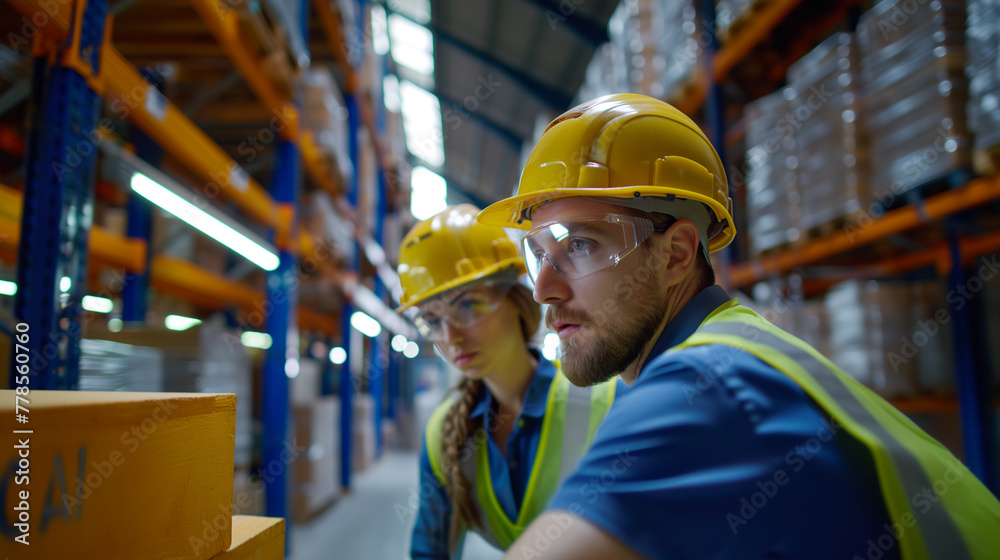 Diverse Warehouse Staff Loading, Sorting, and Managing Inventory in a Spacious Storage Facility : Man and Woman Teamwork in Logistics. Diverse Warehouse Staff Loading, Sorting, and Managing Inventory in a Spacious Storage Facility : Man and Woman Teamwork in Logistics.