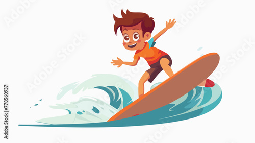 Cartoon surfer boy riding a surf board. Isolated on