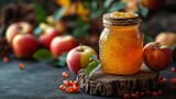 Glass jar with apple jam