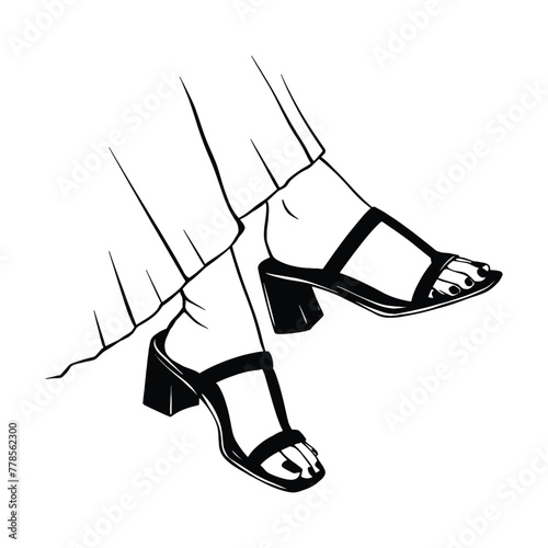 Female legs with heeled sandals. Hand drawn sketch vector illustration line art