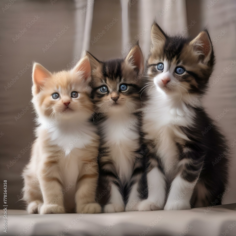 A trio of kittens with different coat patterns, playing with a crinkly toy3