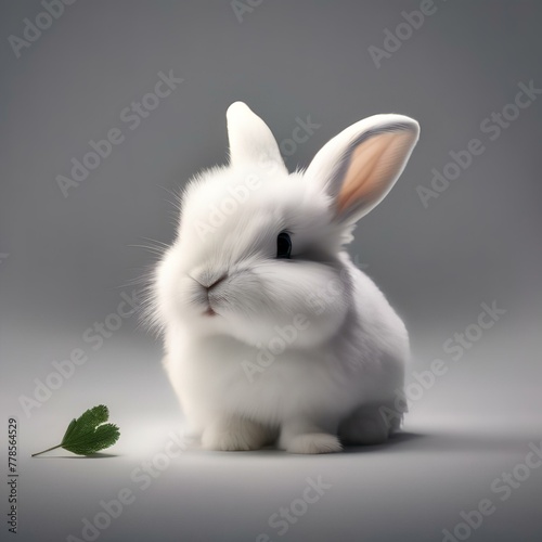 A fluffy white bunny with a fluffy tail, nibbling on a carrot2 photo