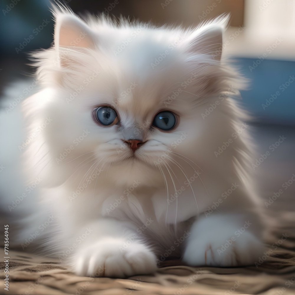 A fluffy white Persian kitten with a playful expression, chasing a feather toy5