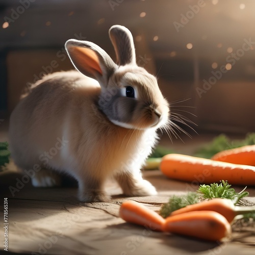 A fluffy bunny with floppy ears, munching on a bunch of fresh carrots5