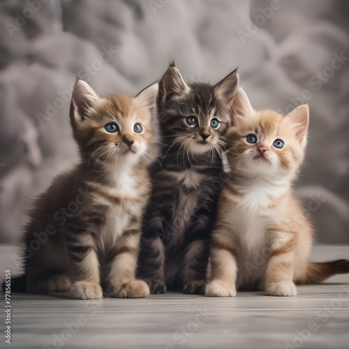 A trio of kittens with different coat patterns, playing with a crinkly toy1