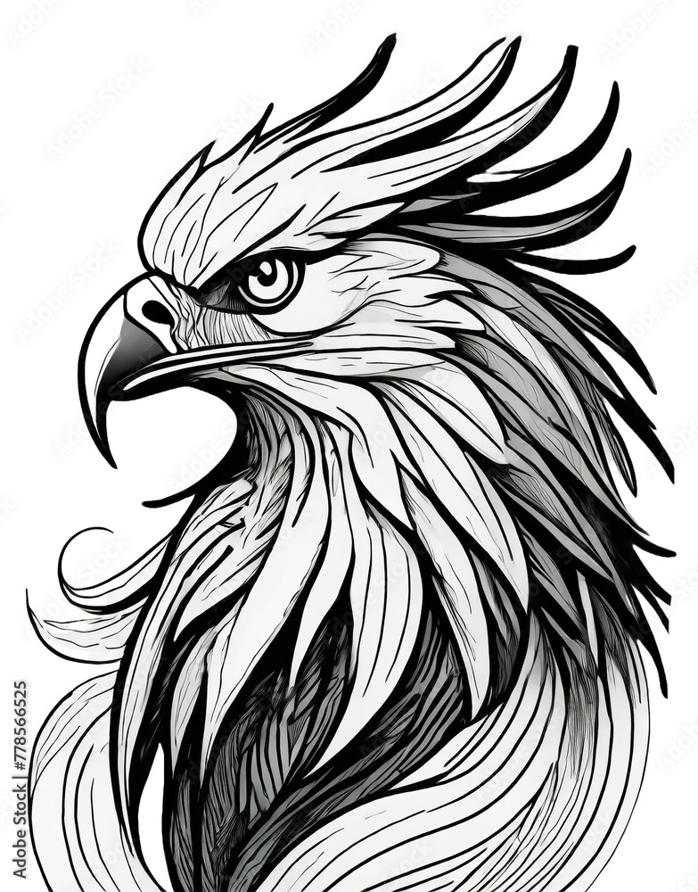 Griffin line drawing, black ink on a simple white backdrop.