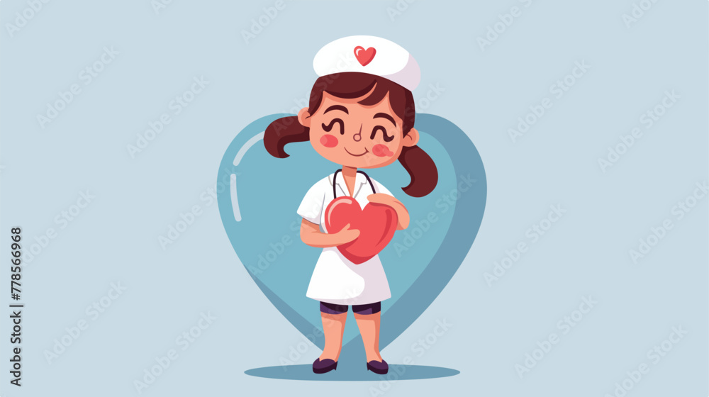 Cute nurse with love heart illustration vector grap