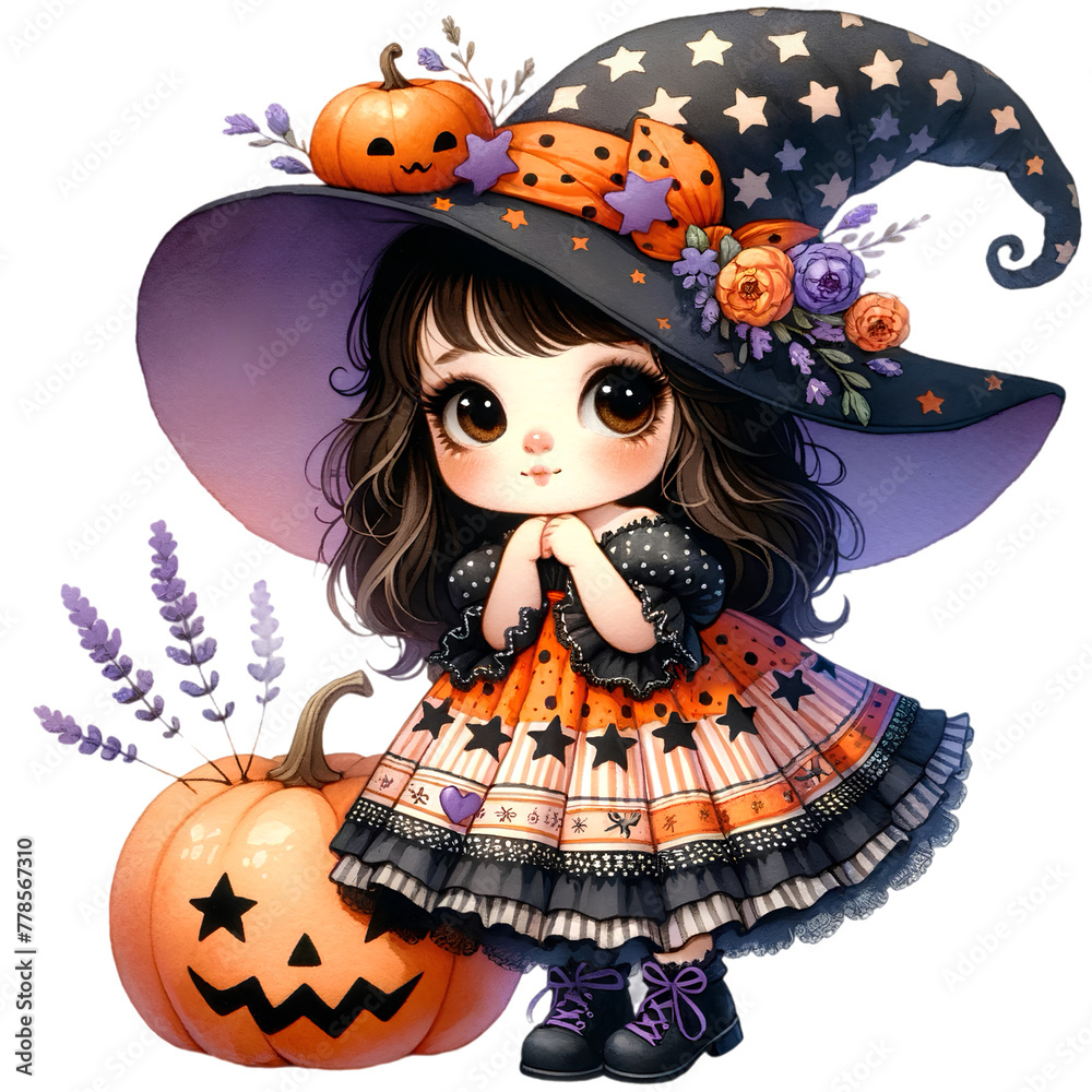 Cute girl in witch costume clip art Cute girl in witch costume clip art