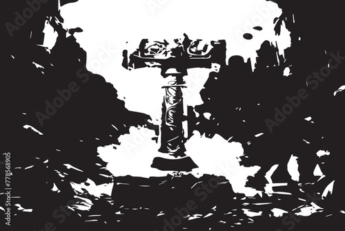 black and white background with hammer