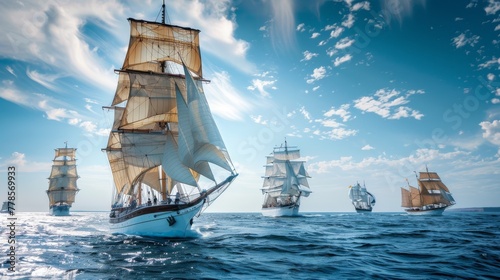A squadron of clippers racing, white sails against the blue, the oceans timeless challenge