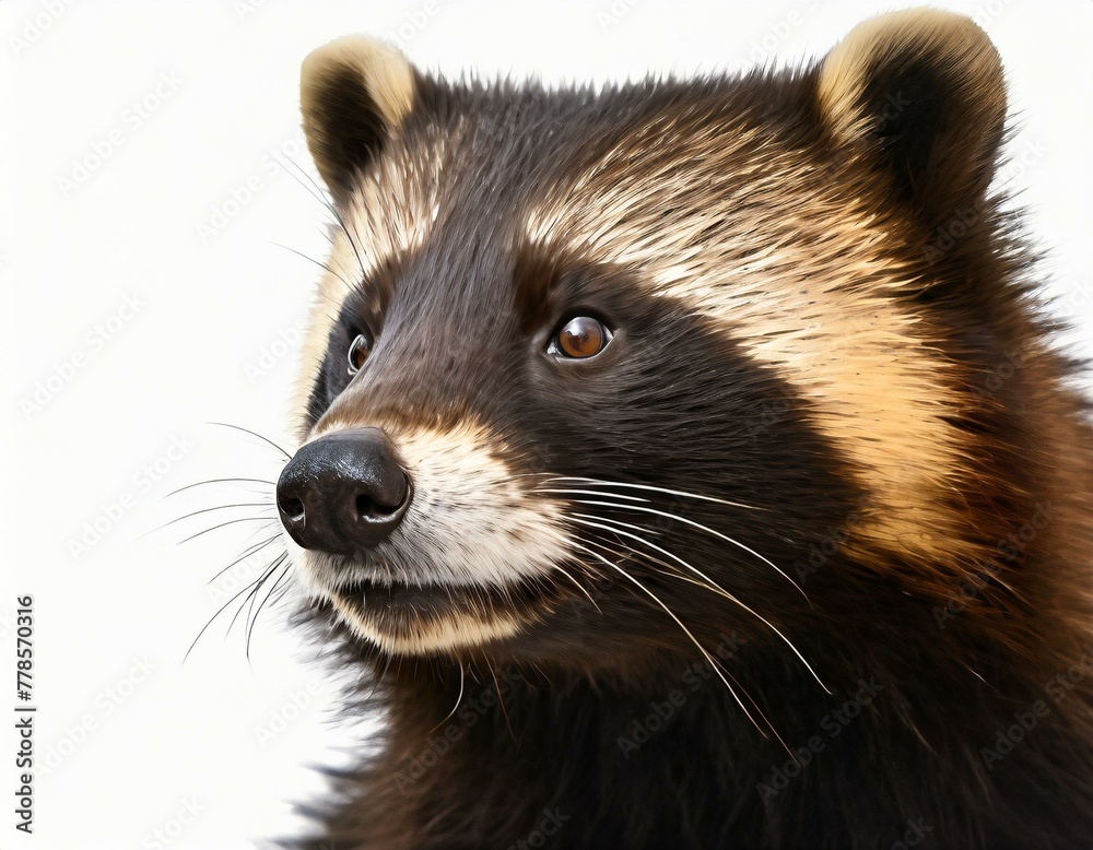 Close-up of a wolveriner, isolated against a white background Close-up of a wolveriner, isolated against a white background