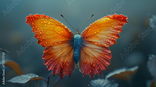 Artistic Butterfly on Leaves, Nature's Beauty Style, Metamorphosis Concept, Great for Educational Materials on Wildlife, Conservation Campaigns, Artistic Displays.