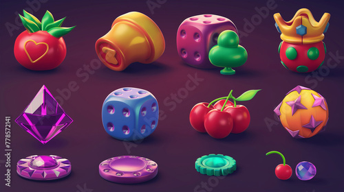 Set of Slot icon with colorful over dark background, Illustration.