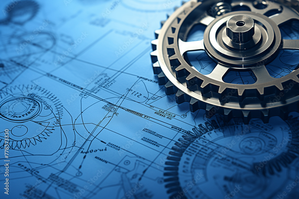Fototapeta premium Abstract gear wheel mechanism background, machine and engineering tool equipment technology