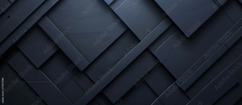Abstract background with black lines and geometric shapes, dark blue gradient, modern minimalist style, sharp edges, light reflection on the surface of the metal strips Abstract background with black lines and geometric shapes, dark blue gradient, modern minimalist style, sharp edges, light reflection on the surface of the metal strips