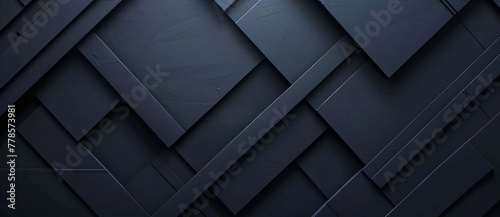 Abstract background with black lines and geometric shapes, dark blue gradient, modern minimalist style, sharp edges, light reflection on the surface of the metal strips