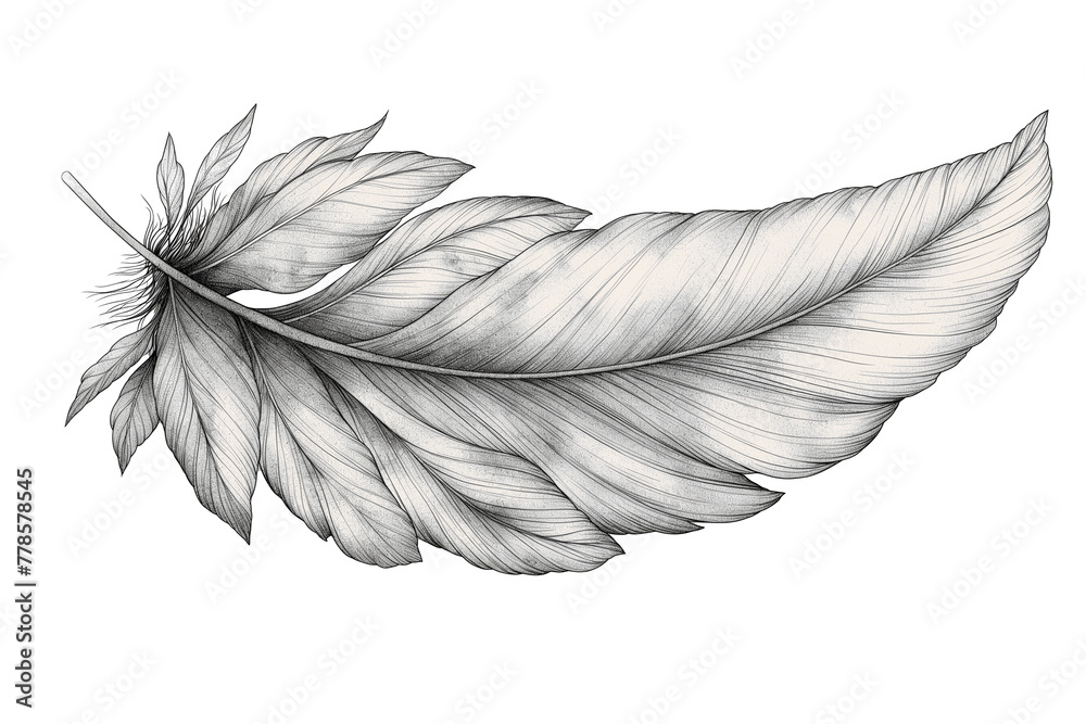 Hand drawn feathers on transparent background, black and white feather ...