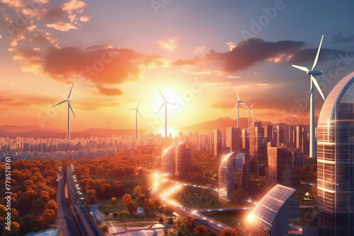 Futuristic City Powered by Renewable Energy Sources