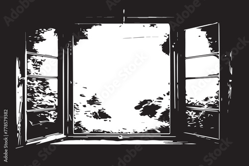 window frame with flowers and leaves