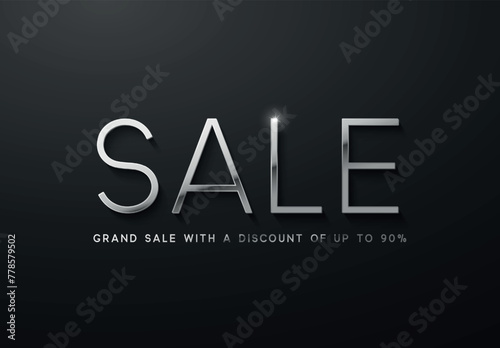 Grand sale up to 90 percent off. Silver text sale on a black background. vector illustration photo