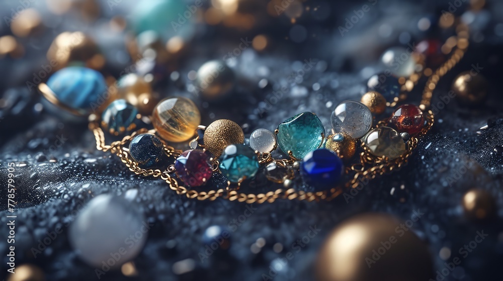 Close-Up Shot of a Handcrafted Bead Bracelet with Sparkling Multicolored and Metallic Beads Close-Up Shot of a Handcrafted Bead Bracelet with Sparkling Multicolored and Metallic Beads