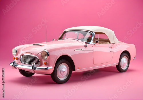 old pink car isolated on pink background