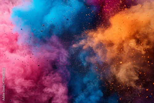 Colorful abstract background mimicking Holi festival paints with blue and pink splashes