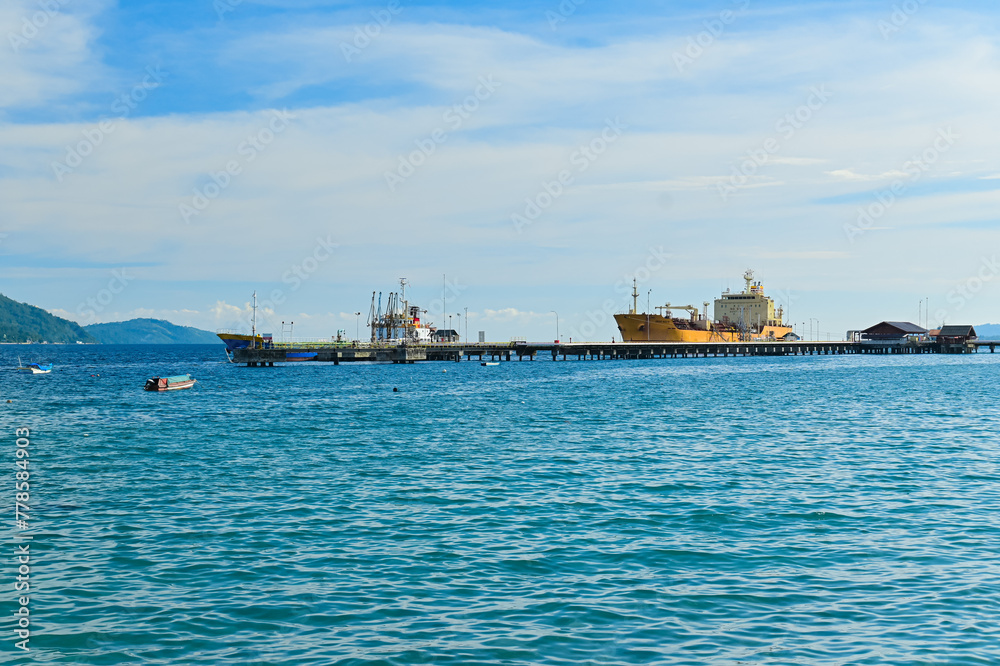 Ship harbor pier in Ambon bay, Indonesia